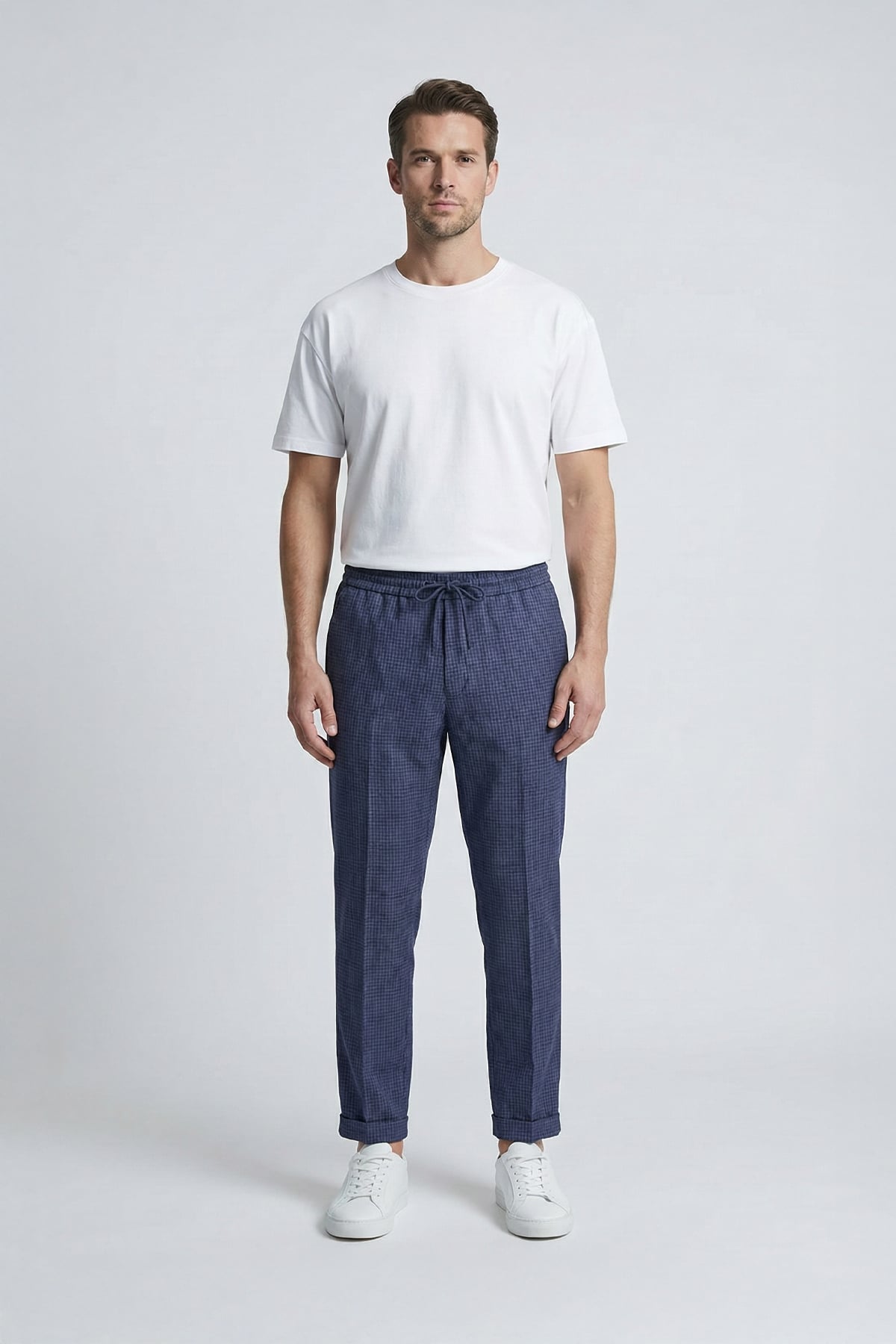 Giotelli Erkek Lacivert Dar Kesim Slim Fit %100 Yün Bel Lastikli Pantolon