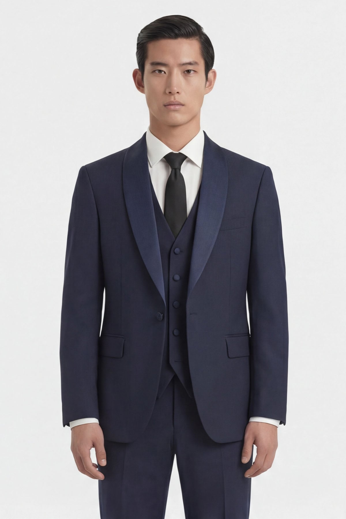 Giotelli Erkek Koyu Lacivert Dar Kesim Slim Fit Viskon Dokuma Normal Bel 6 Drop Yelekli Klasik Smokin Takım Elbise