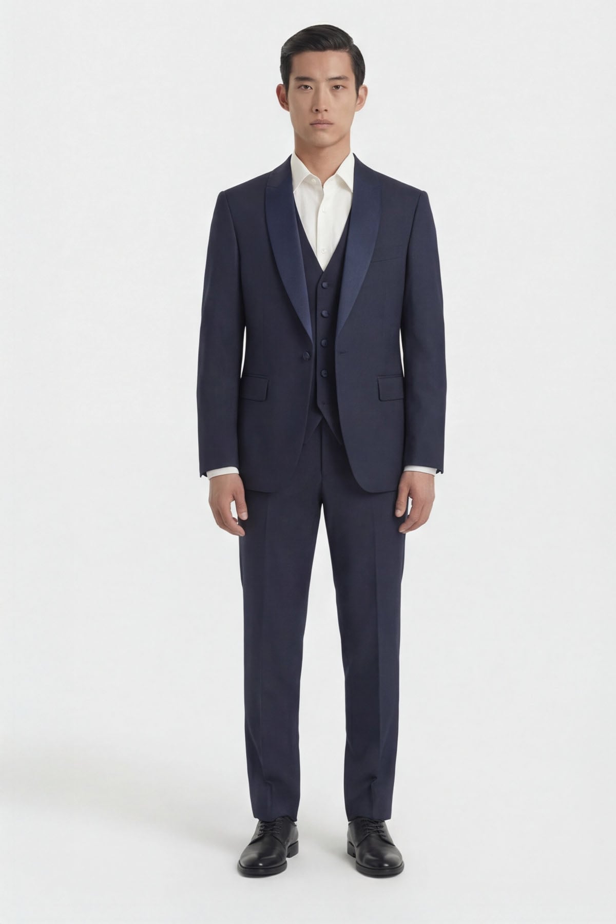 Giotelli Erkek Koyu Lacivert Dar Kesim Slim Fit Viskon Dokuma Normal Bel 6 Drop Yelekli Klasik Smokin Takım Elbise