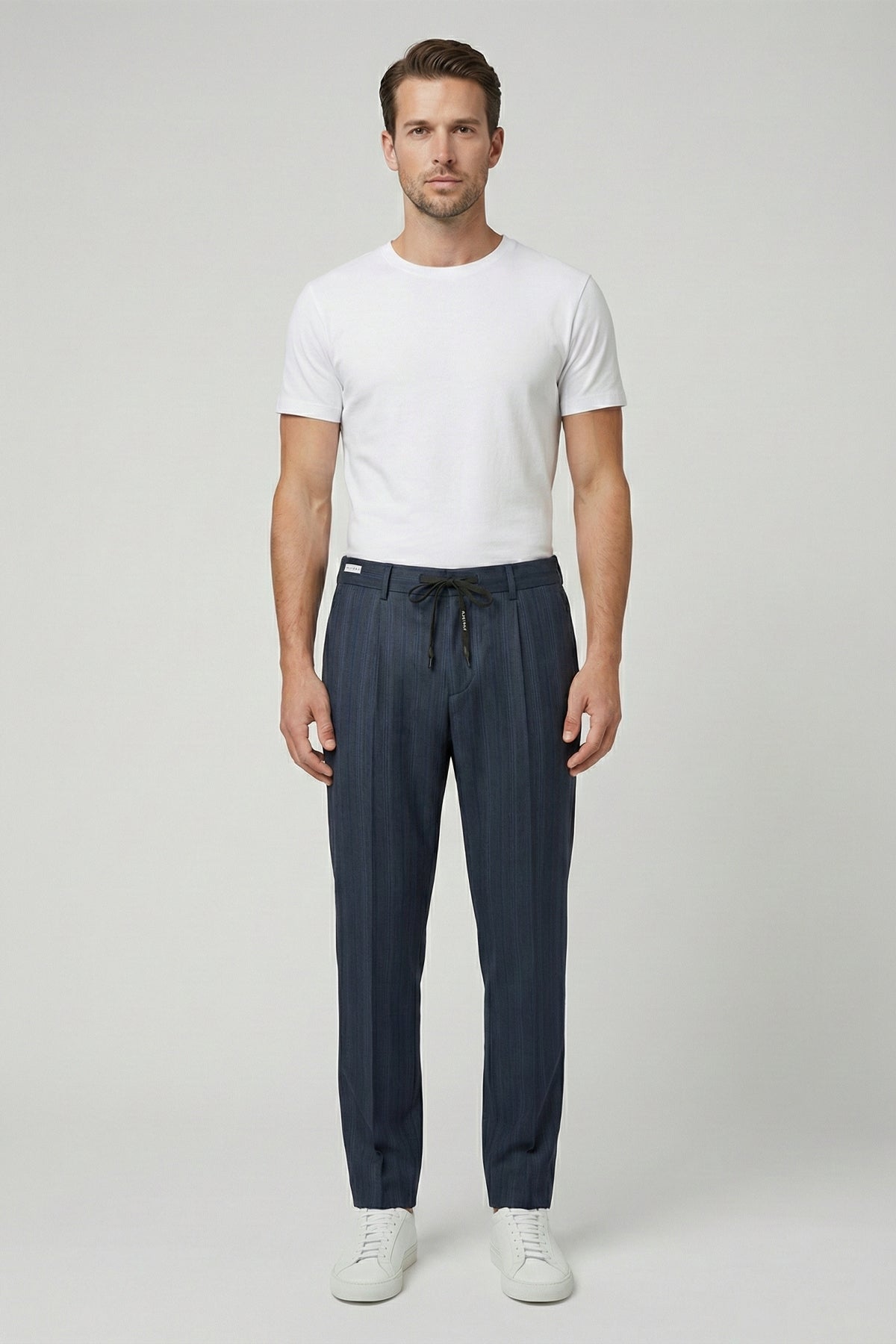 Giotelli Erkek Haki Dar Kesim Slim Fit Viskon Çizgili Klasik Pantolon