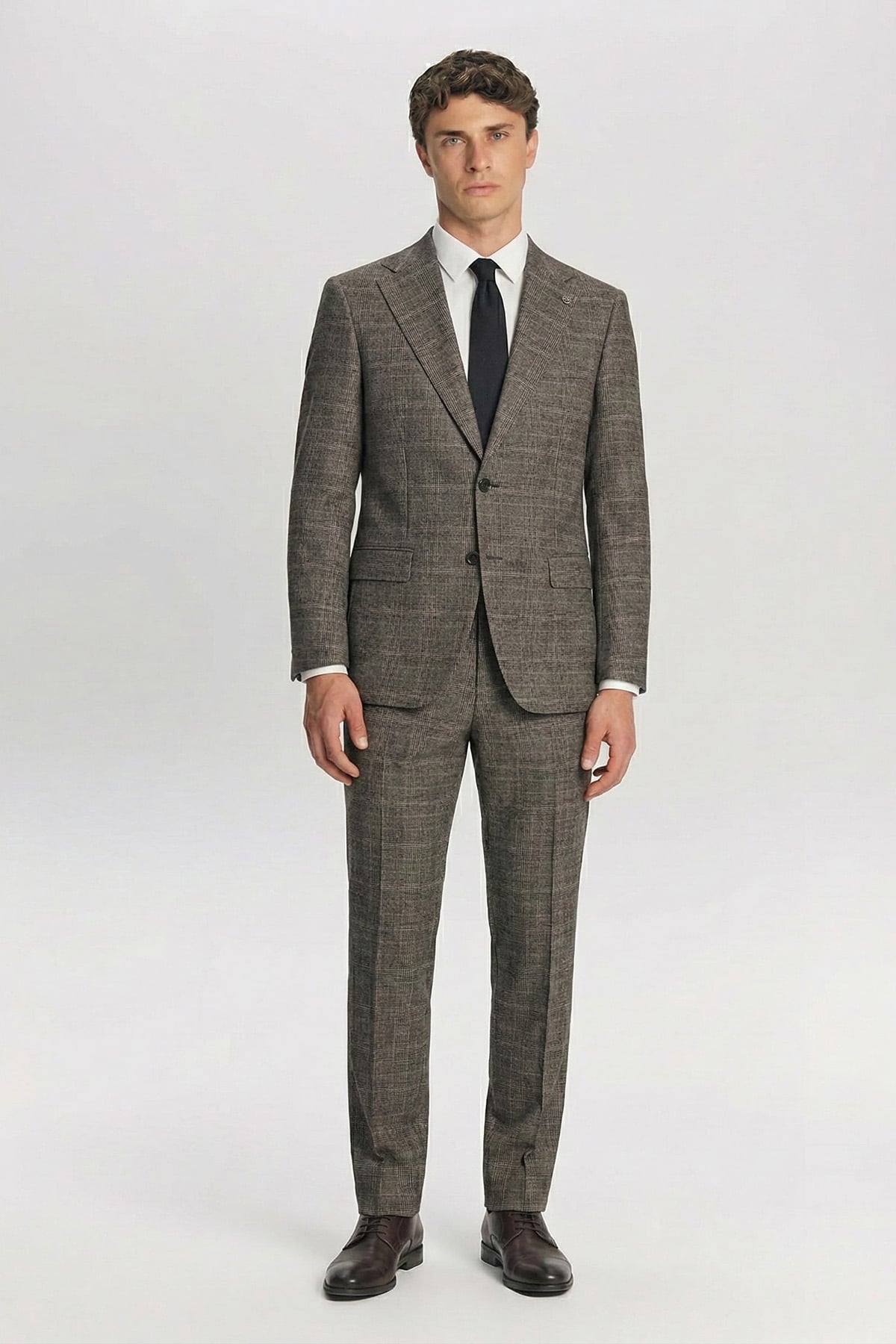 Giotelli Erkek Kahve Dar Kesim Slim Fit Viskon Dokuma Normal Bel 6 Drop Klasik Takım Elbise