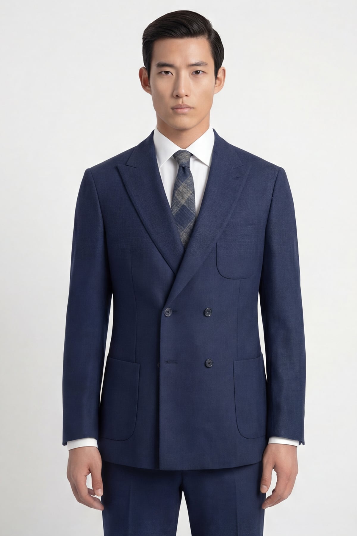 Giotelli Erkek İndigo Dar Kesim Slim Fit Viskon Düz Sivri Yaka Fleto Kapaklı Cep Çift Yırtmaçlı Klasik Paça Tam Astarlı 6 Drop Takım Elbise