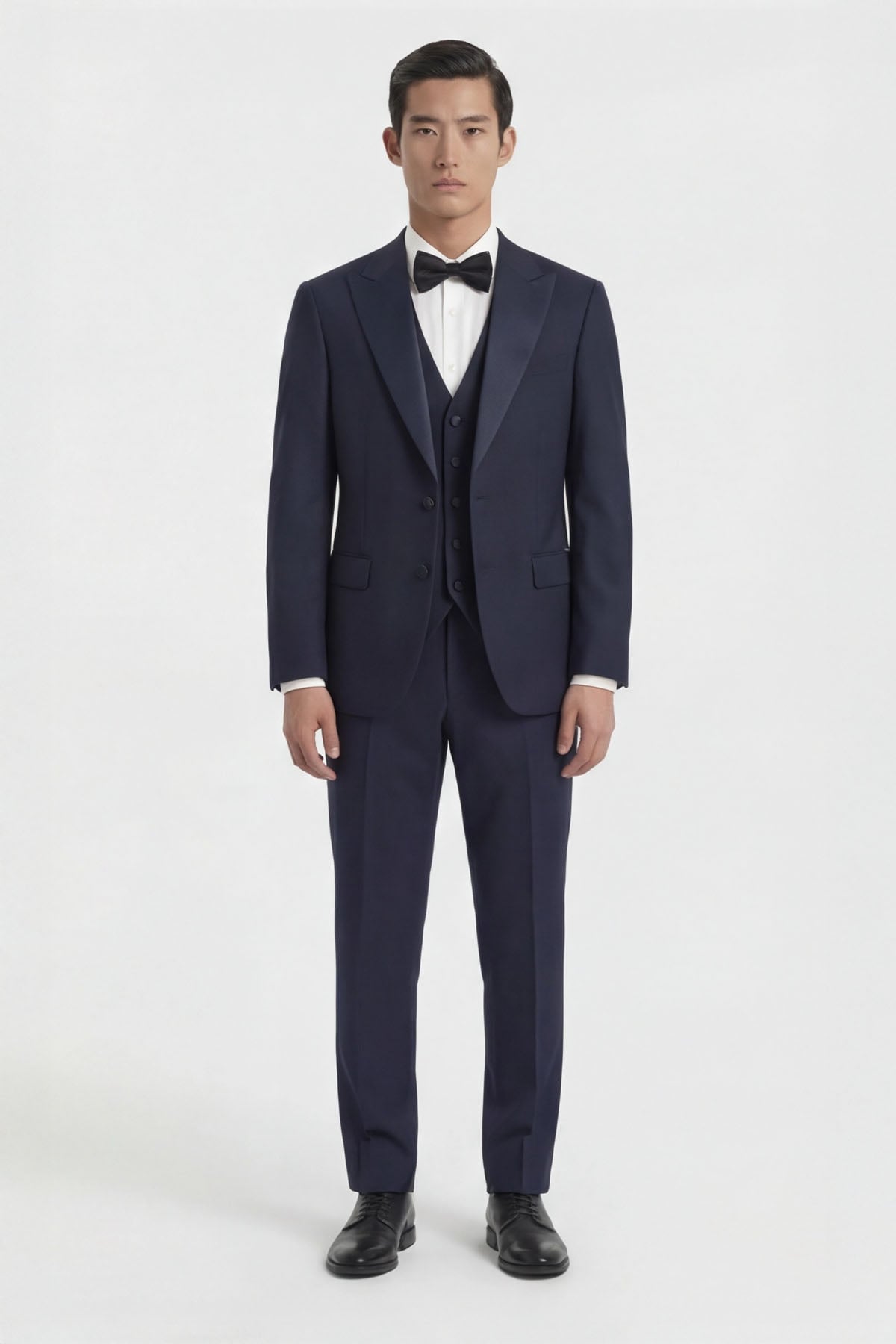 Giotelli Erkek Koyu Lacivert Dar Kesim Slim Fit Viskon Dokuma Nomal Bel 6 Drop Yelekli Smokin Takım Elbise