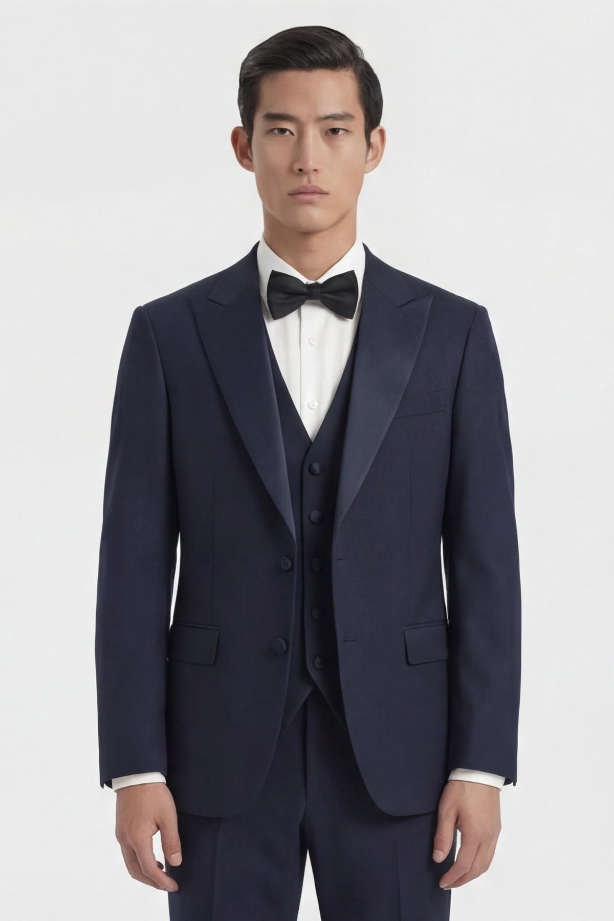 Giotelli Erkek Koyu Lacivert Dar Kesim Slim Fit Viskon Dokuma Nomal Bel 6 Drop Yelekli Smokin Takım Elbise