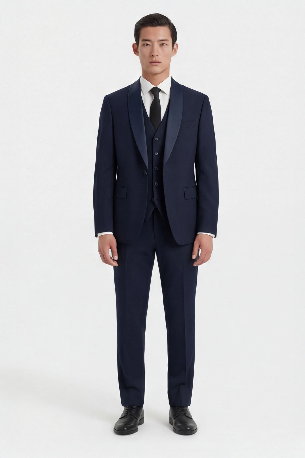 Giotelli Erkek Koyu Lacivert Dar Kesim Slim Fit Viskon Dokuma Normal Bel 6 Drop Yelekli Smokin Takım Elbise