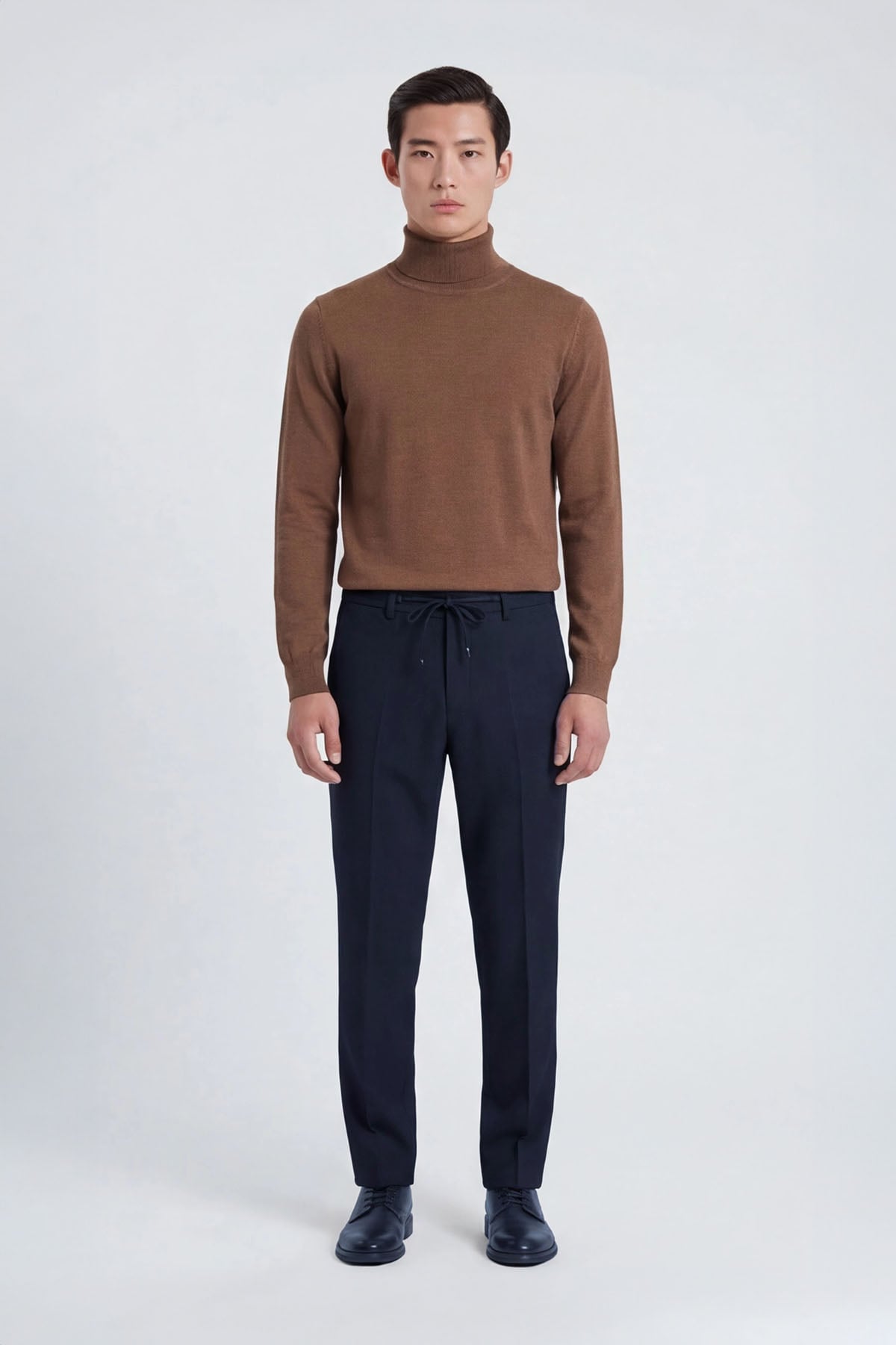 Giotelli Erkek Lacivert Dar Kesim Slim Fit Viskon Dokuma Yan Cep Bağcıklı Bel Pantolon