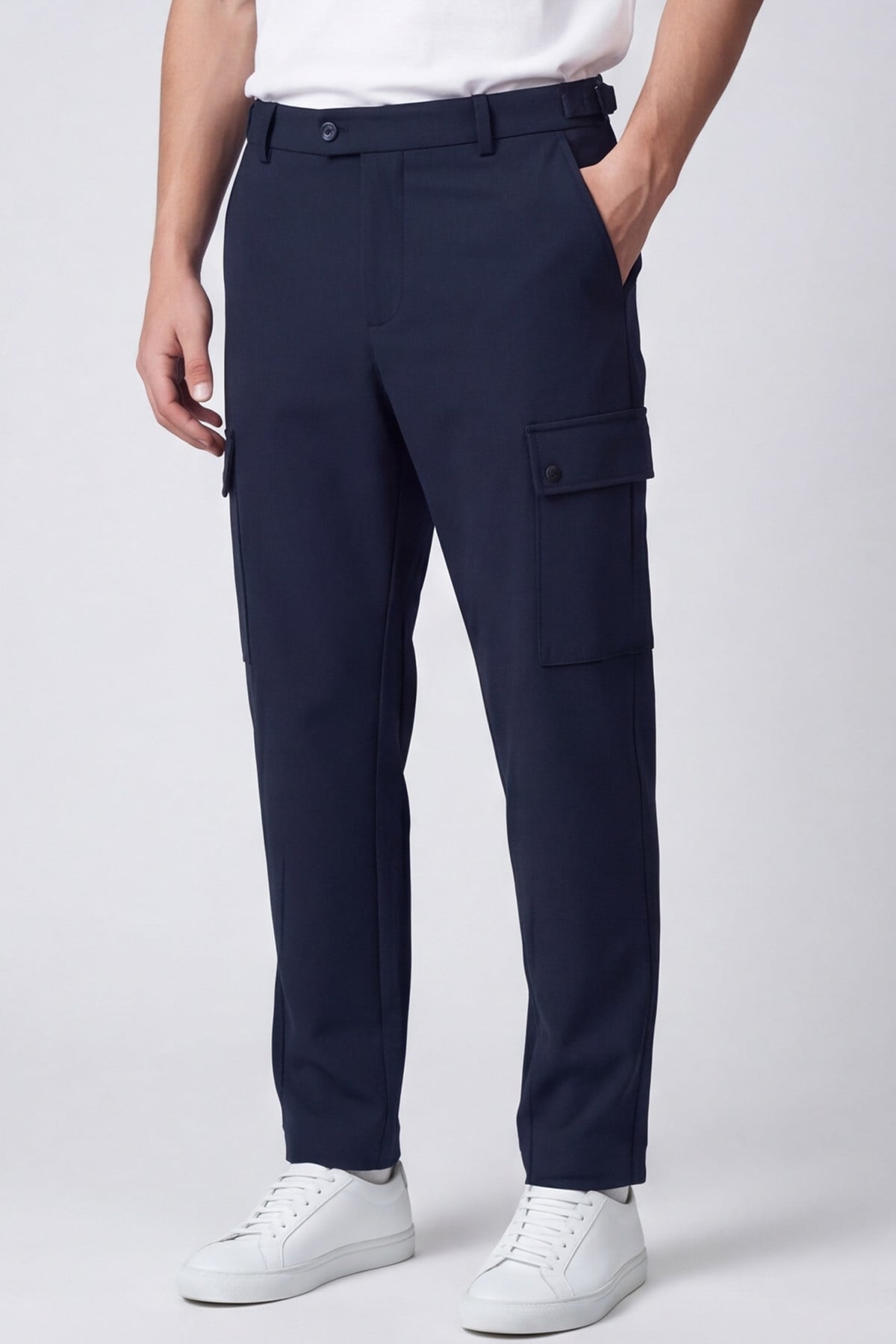 Giotelli Erkek Lacivert Dar Kesim Slim Fit Düz Kargo Cep Normal Bel Pantolon