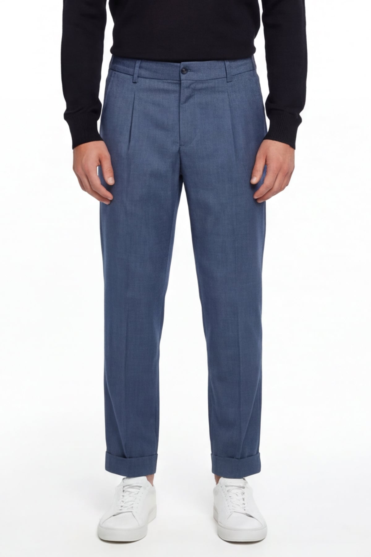 Giotelli Erkek Lacivert Normal Kesim Regular Fit Dokuma Yan Cep Duble Paça 6 Drop Pantolon