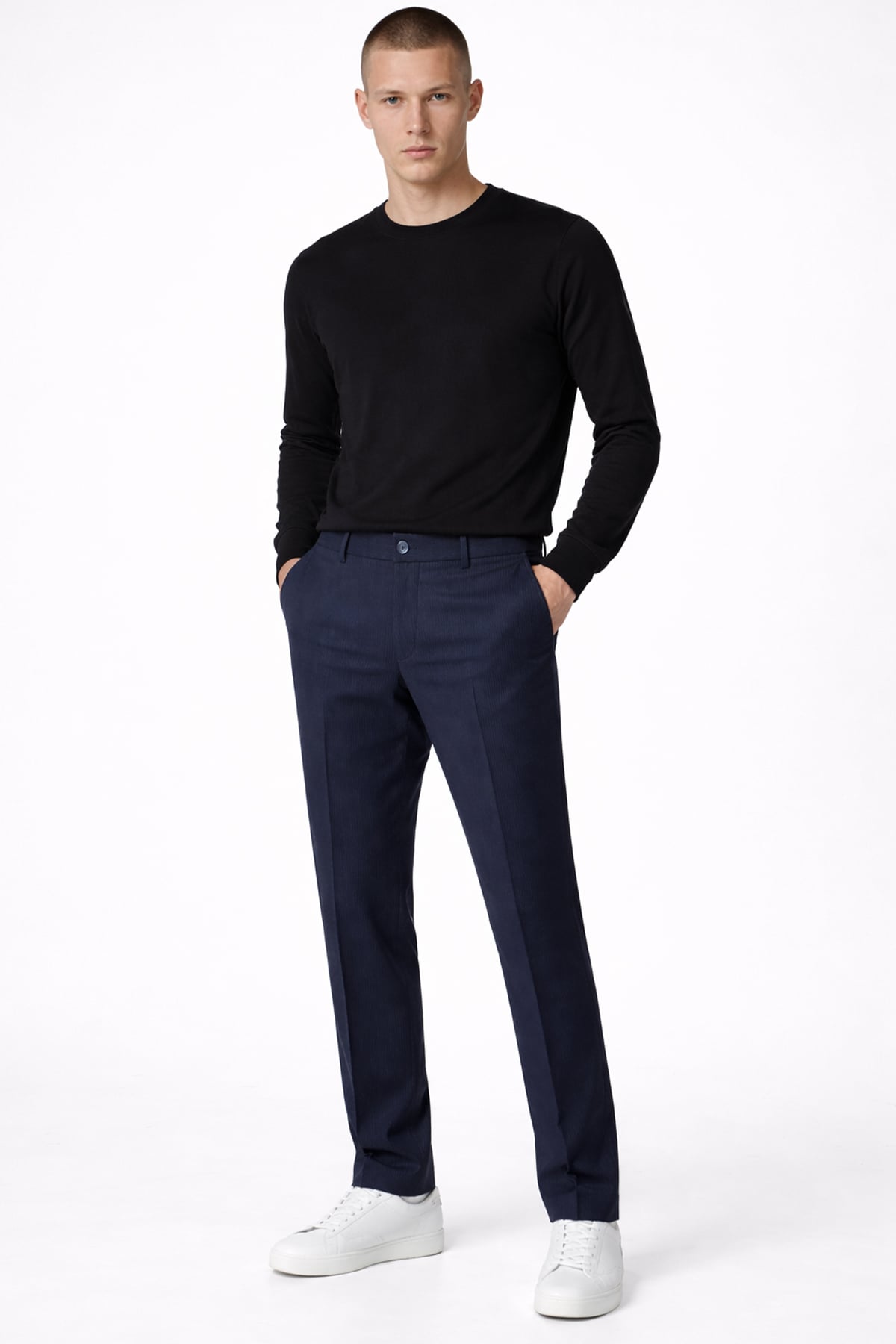 Giotelli Erkek Lacivert Dar Kesim Slim Fit Viskon Dokuma Yan Cep Normal Bel Pantolon
