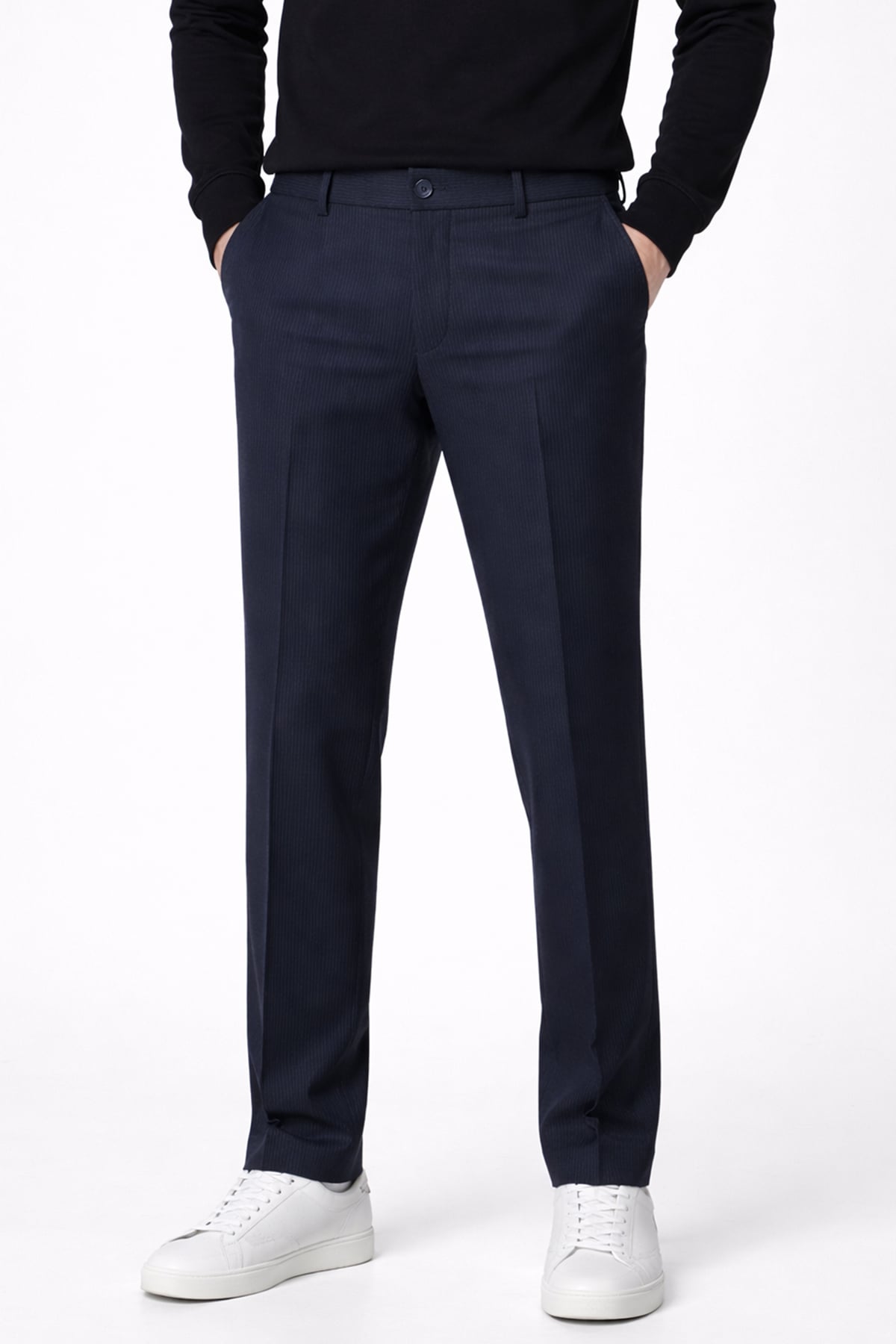 Giotelli Erkek Lacivert Dar Kesim Slim Fit Viskon Dokuma Yan Cep Normal Bel Pantolon