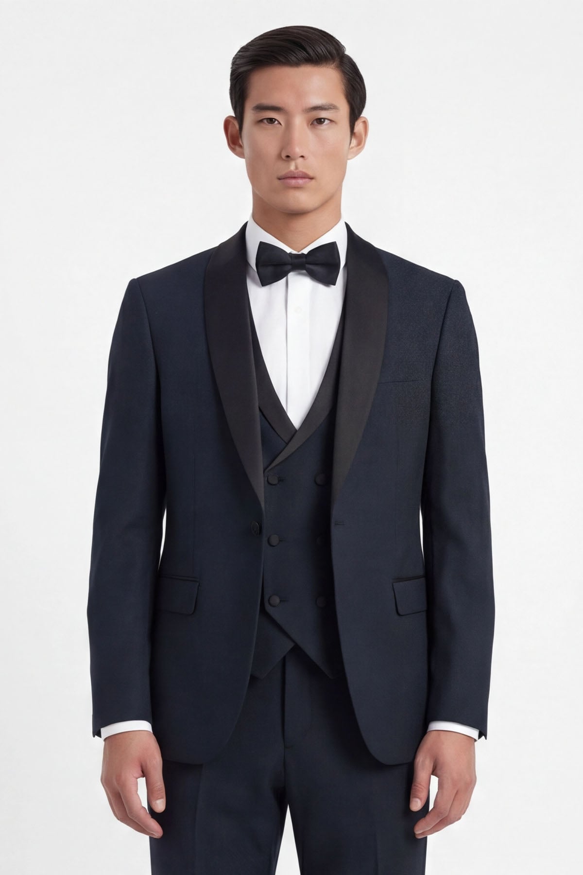 Giotelli Erkek Lacivert Dar Kesim Slim Fit Viskon Dokuma Normal Bel 6 Drop Yelekli Klasik Smokin Takım Elbise