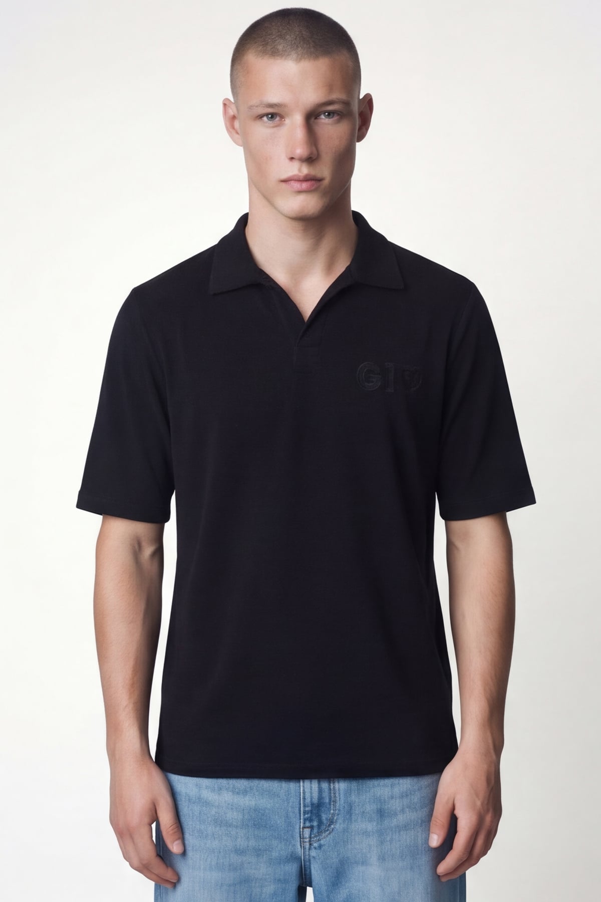 Siyah Polo Yaka Havlu T-Shirt