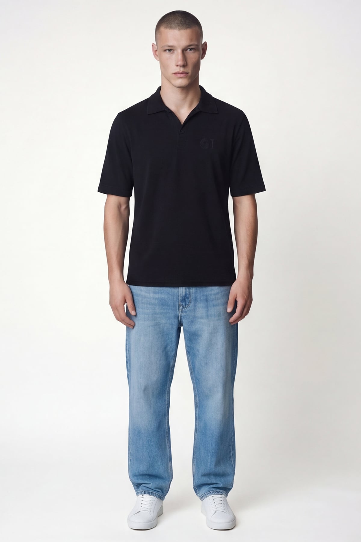 Siyah Polo Yaka Havlu T-Shirt