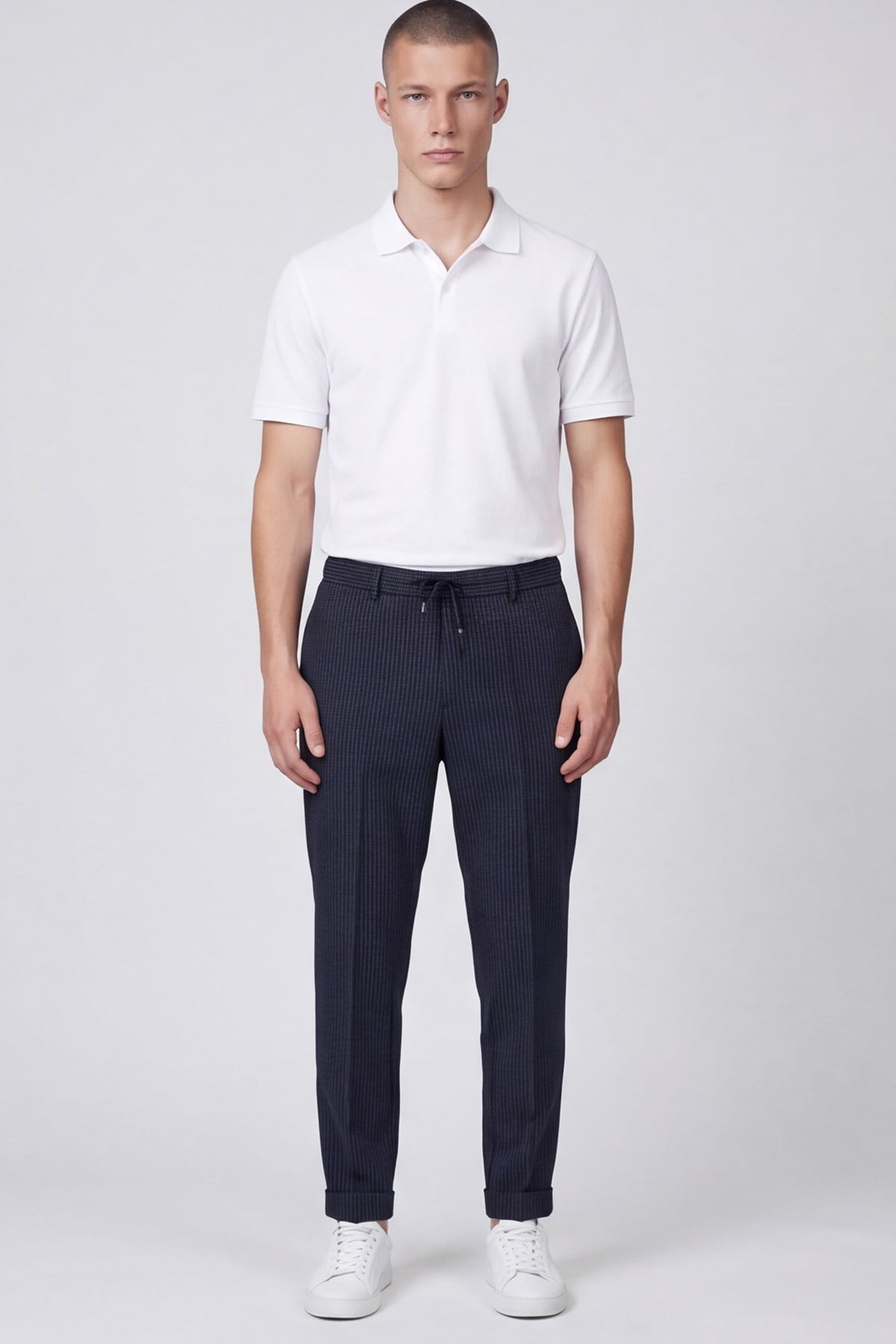 Giotelli Erkek Siyah Dar Kesim Slim Fit Dokuma Yan Cep Lastikli Bel Pantolon