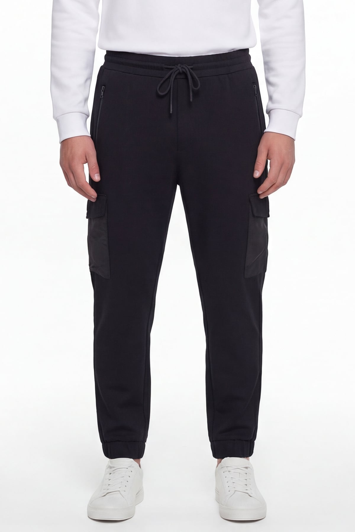 Giotelli Erkek Siyah Dar Kesim Slim Fit Pamuklu Lastikli Bel Kapaklı Cep Lastikli Paça Pantolon