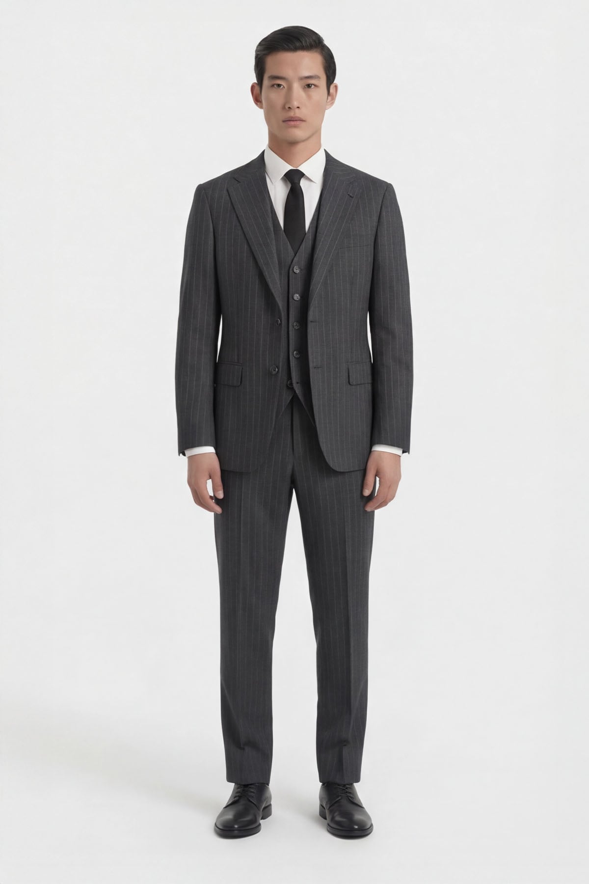 Giotelli Erkek Siyah Dar Kesim Slim Fit Viskon Dokuma Çizgili Klasik Yaka 6 Drop Takım Elbise