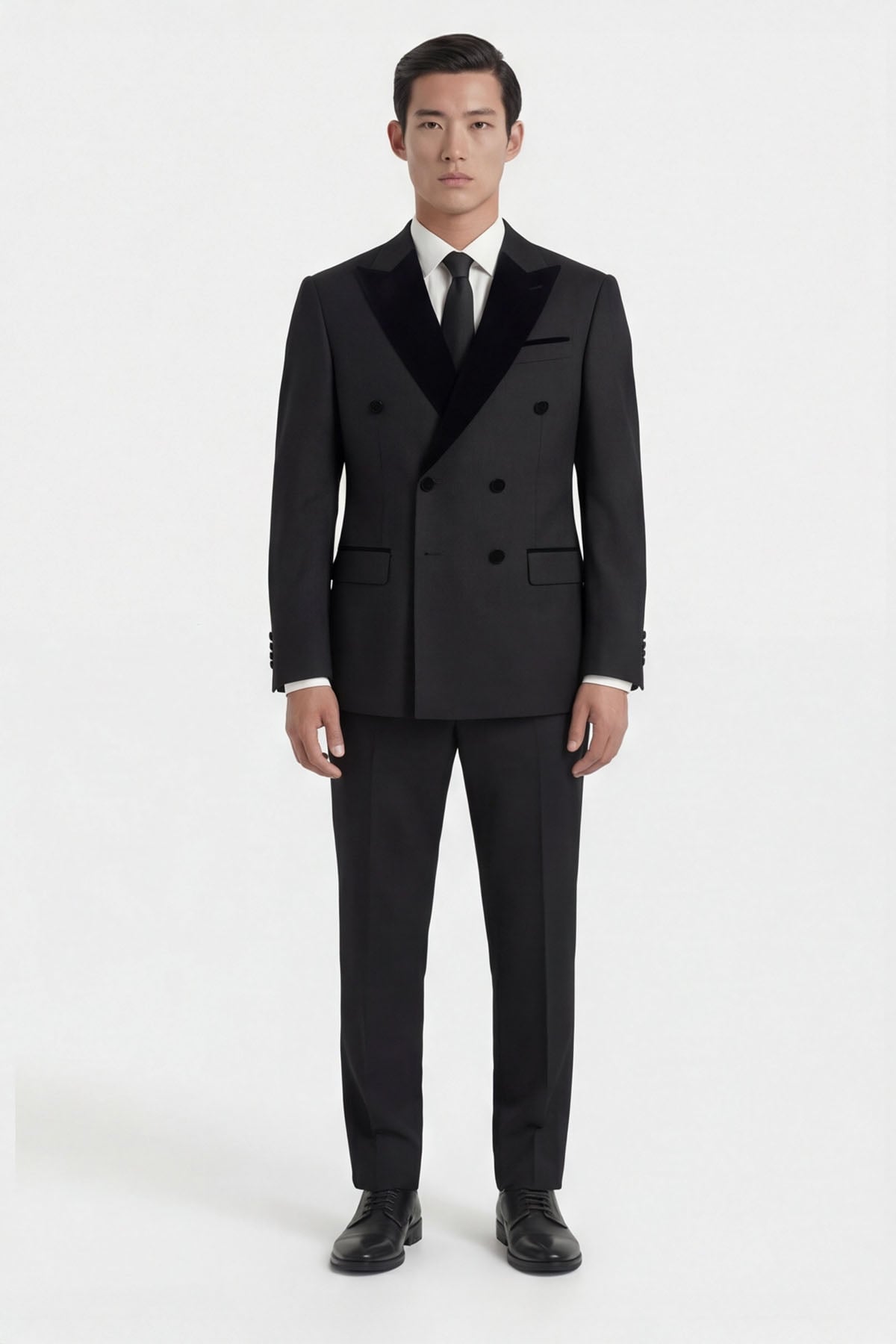 Giotelli Erkek Siyah Dar Kesim Slim Fit Viskon Dokuma Fleto Kapaklı Cep Normal Bel 6 Drop Smokin Takım Elbise
