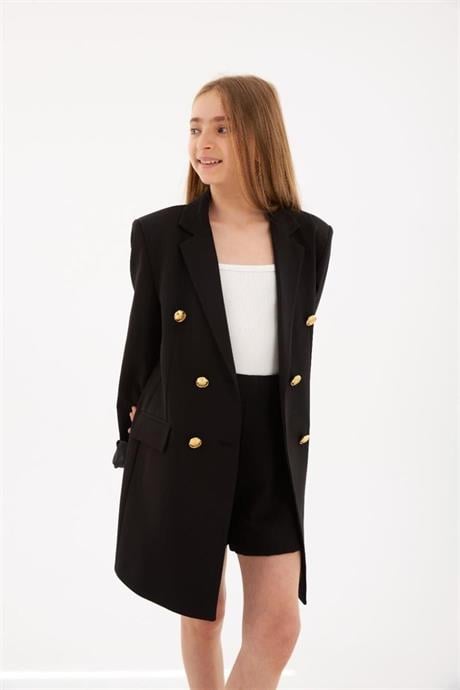 Gold Düğmeli Blazer Ceket Siyah 12 Yaş