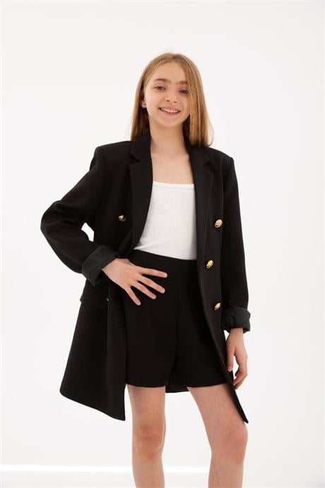 Gold Düğmeli Blazer Ceket Siyah 12 Yaş