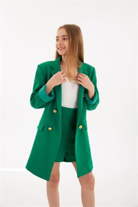 Gold Düğmeli Blazer Ceket Yeşil 8 Yaş