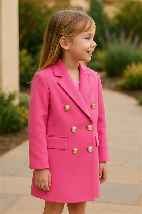 Gold Düğmeli Blazer Ceket Pembe 14 Yaş