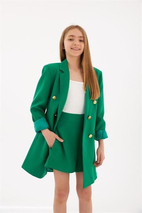 Gold Düğmeli Blazer Ceket Yeşil 14 Yaş