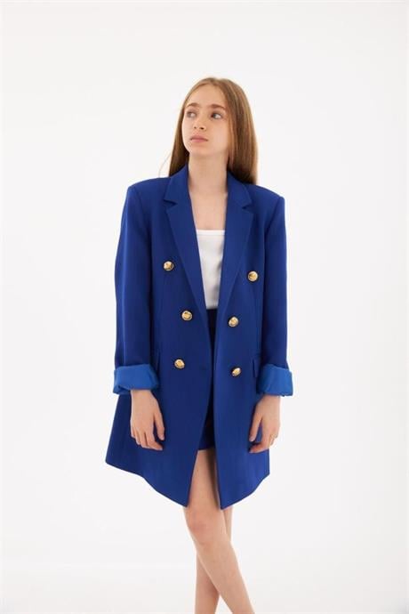Gold Düğmeli Blazer Ceket Saks 12 Yaş