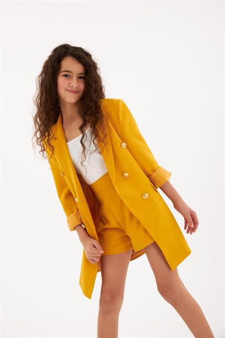 Gold Düğmeli Blazer Ceket Hardal 4 Yaş