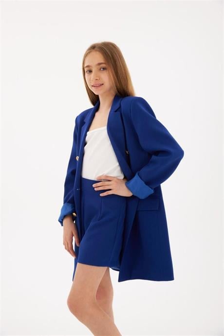 Gold Düğmeli Blazer Ceket Saks 12 Yaş