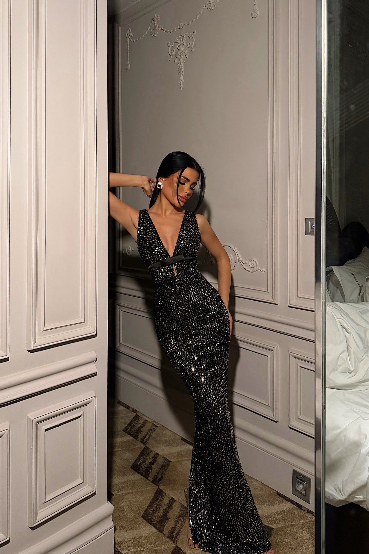 Gold Loretta Uzun Payetli Elbise ATE-4549