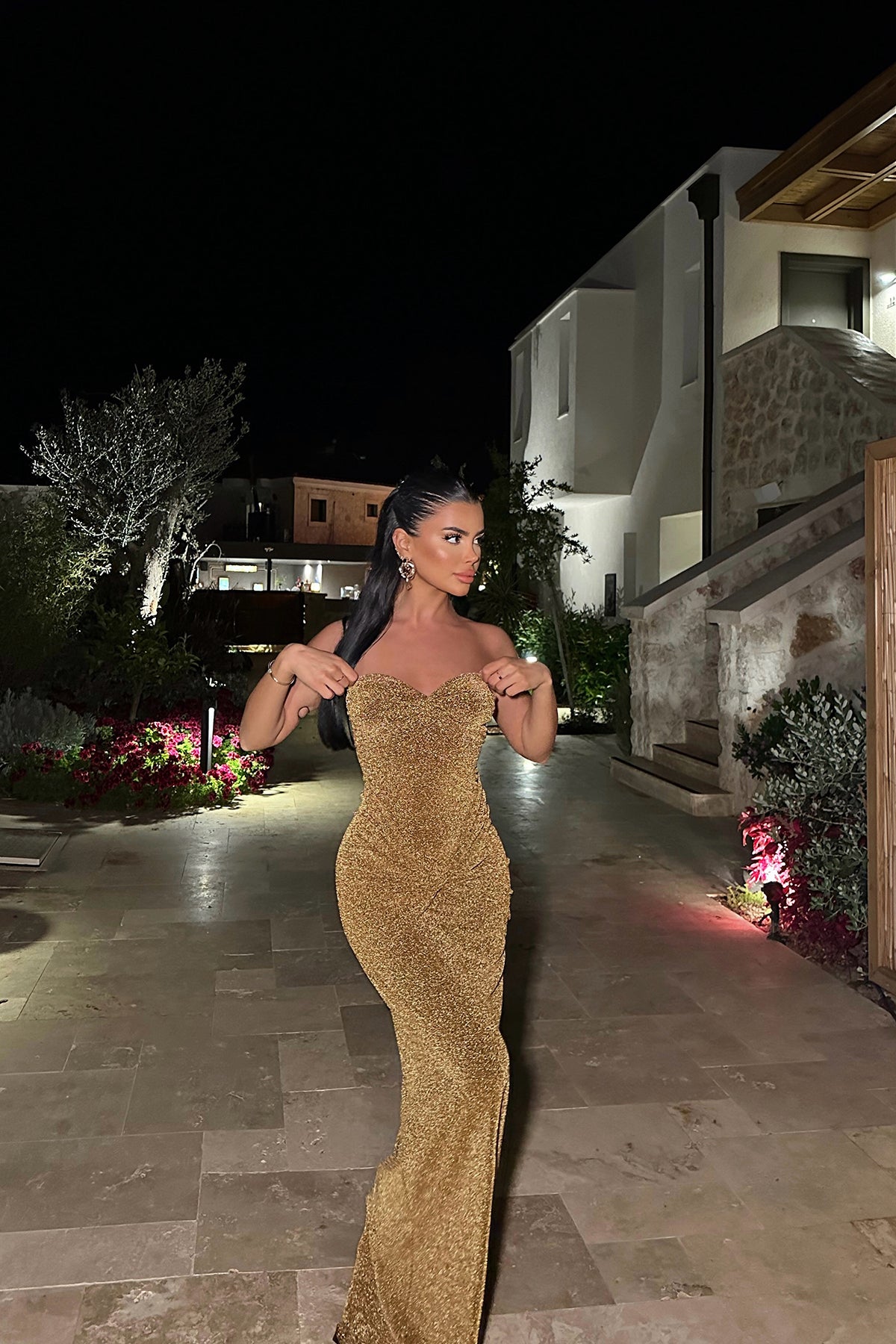 Gold Dianora Straplez Elbise ATE-0988