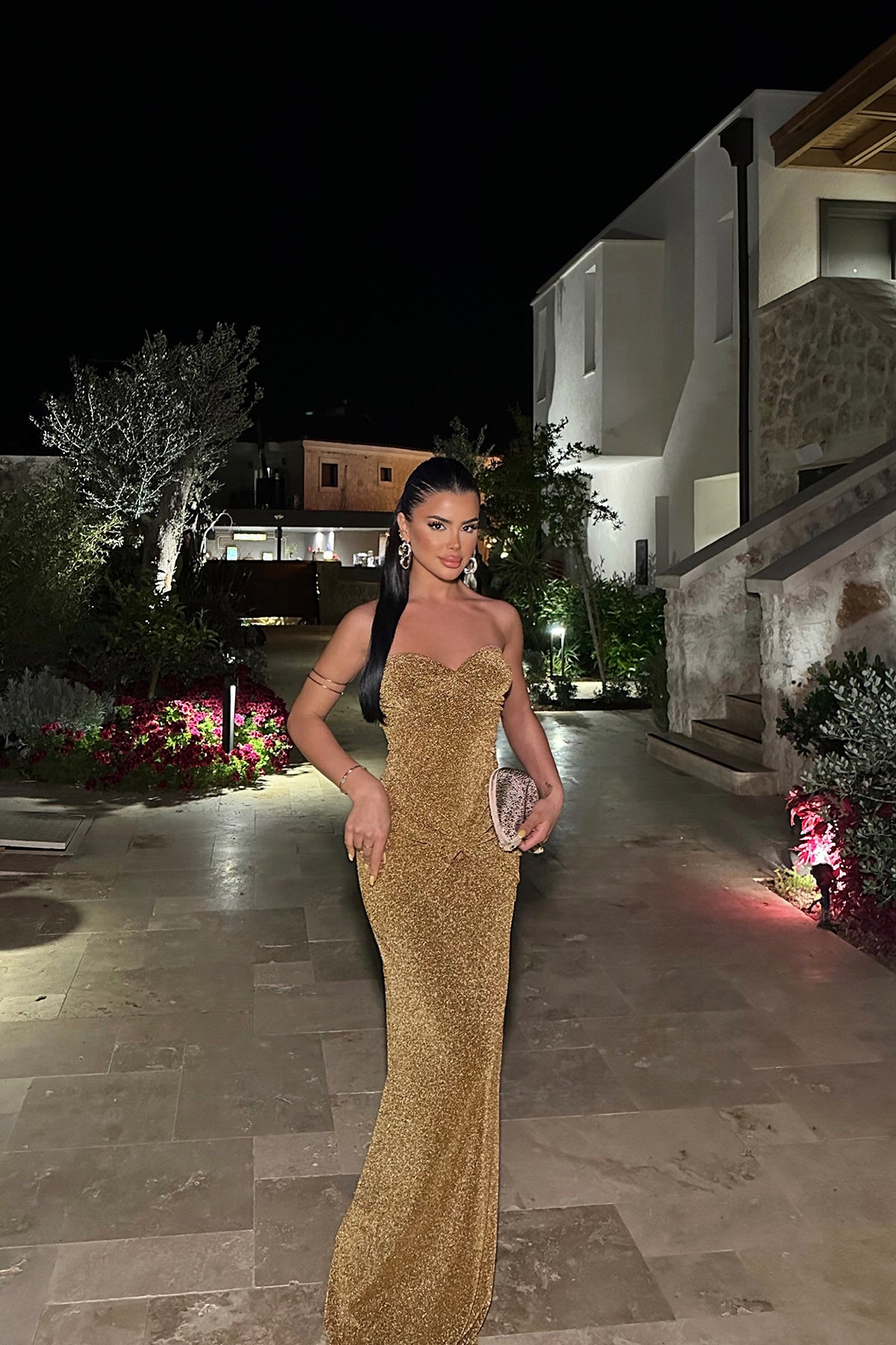 Gold Dianora Straplez Elbise ATE-0988