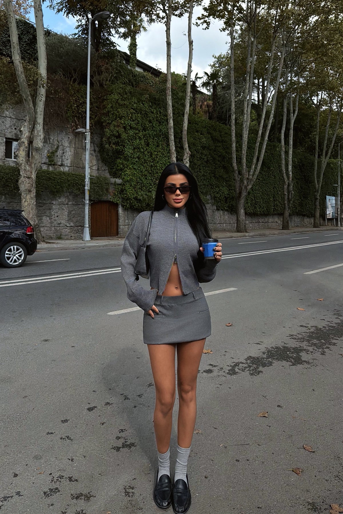 Gri Balboa Çift Fermuarlı Triko Hırka ATE-3892