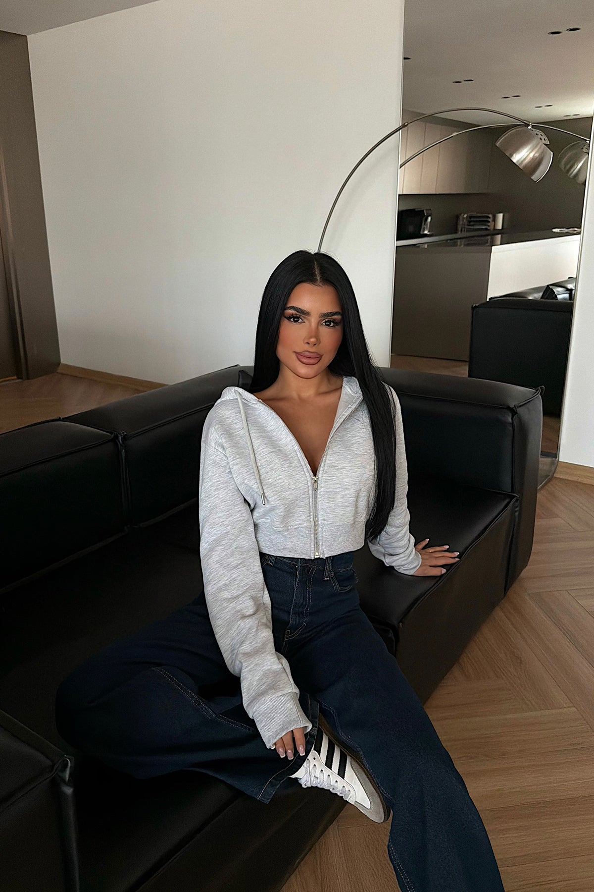 Gri Caiden Crop Hırka ATE-4851