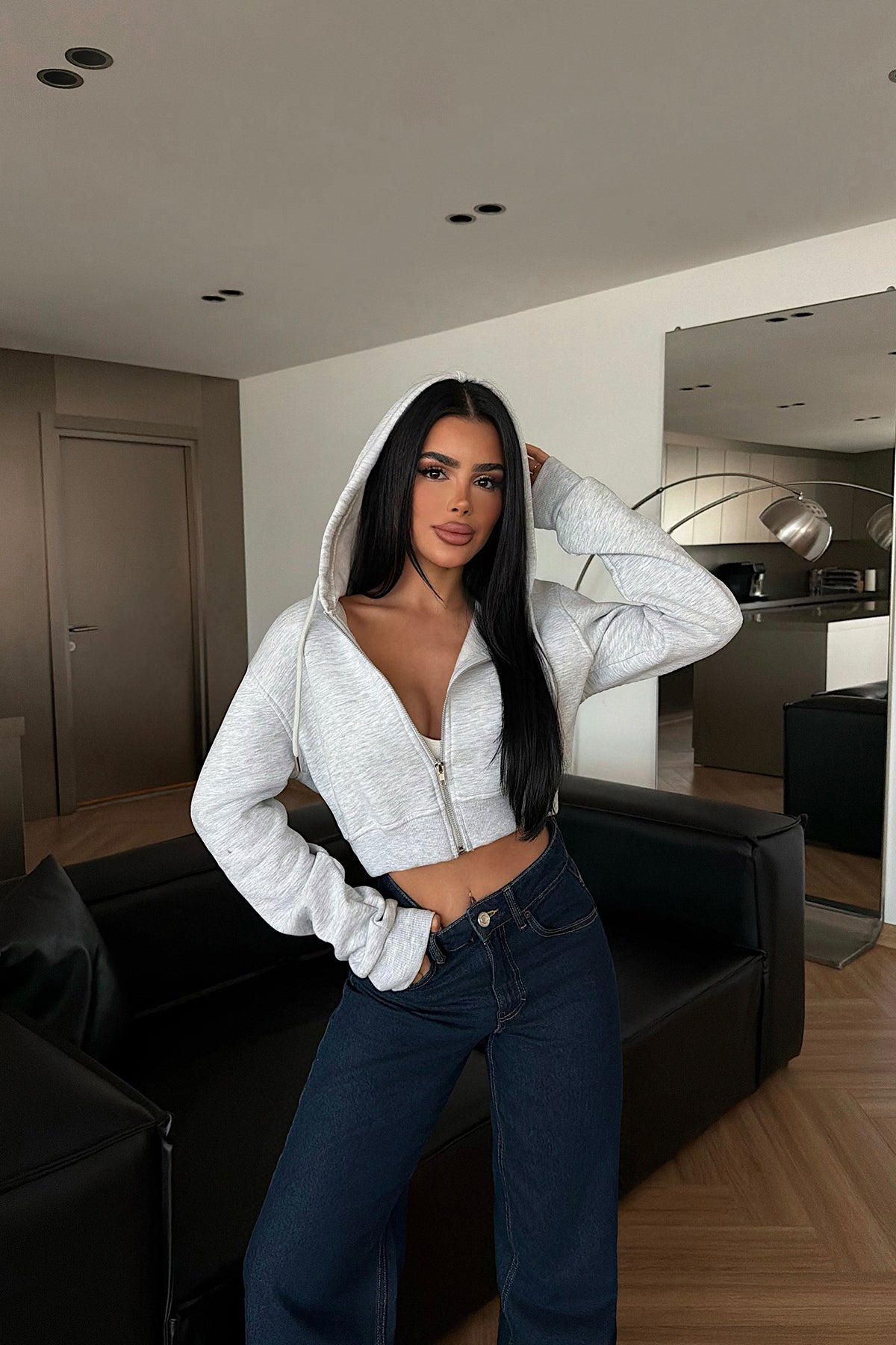 Gri Caiden Crop Hırka ATE-4851