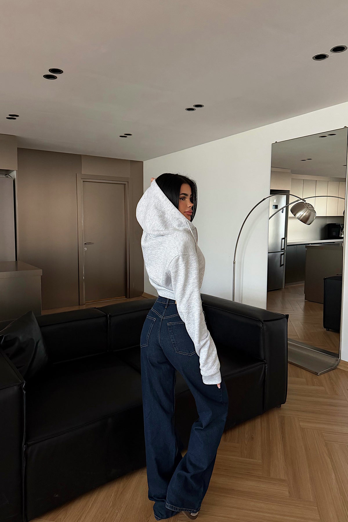 Gri Caiden Crop Hırka ATE-4851