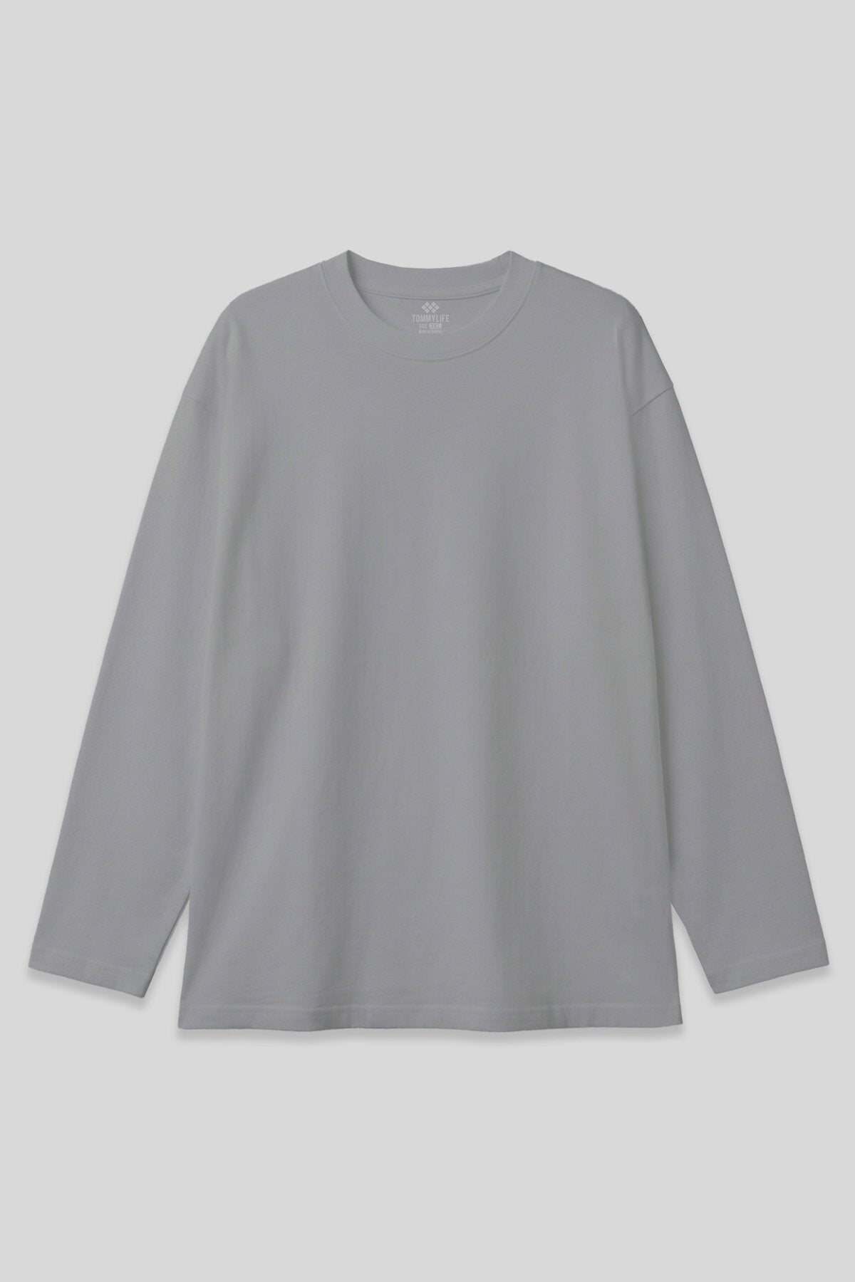 Gri O Yaka Rahat Form Battal Büyük Beden Uzun Kollu Erkek T-Shirt - 88107