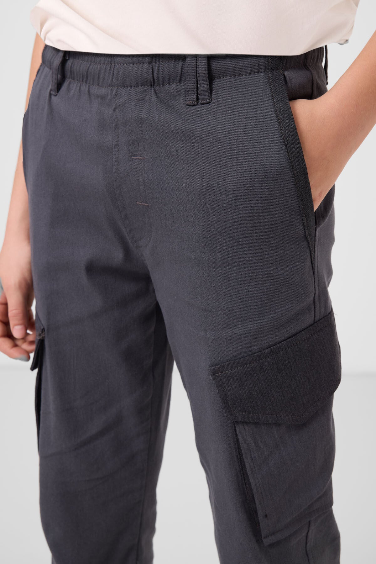 Gri Standart Fit Dokuma Hafif Esnek Chino Erkek Çocuk Pantolon - 11271