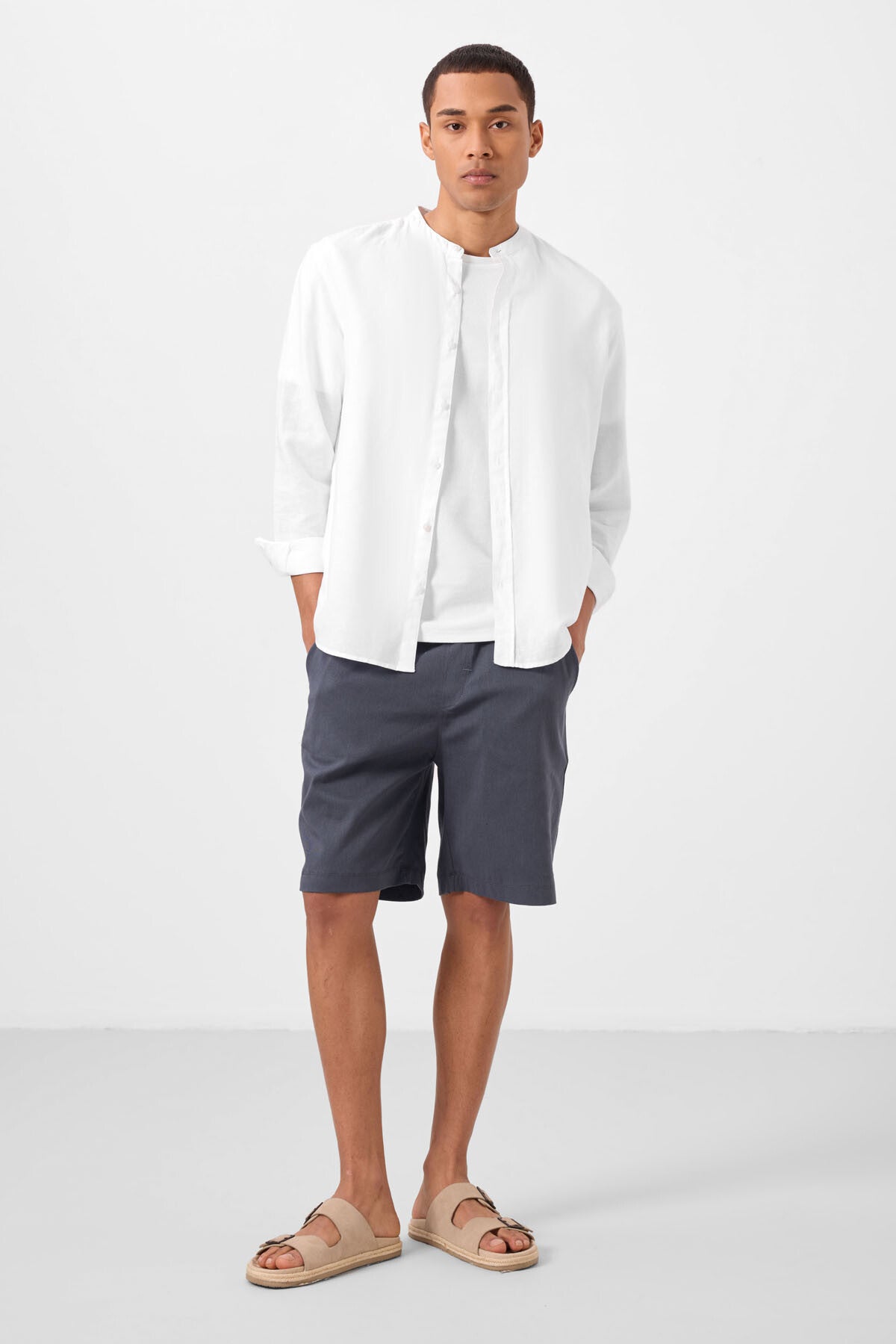 Gri Standart Fit Dokuma Hafif Esnek Chino Erkek Şort - 81291