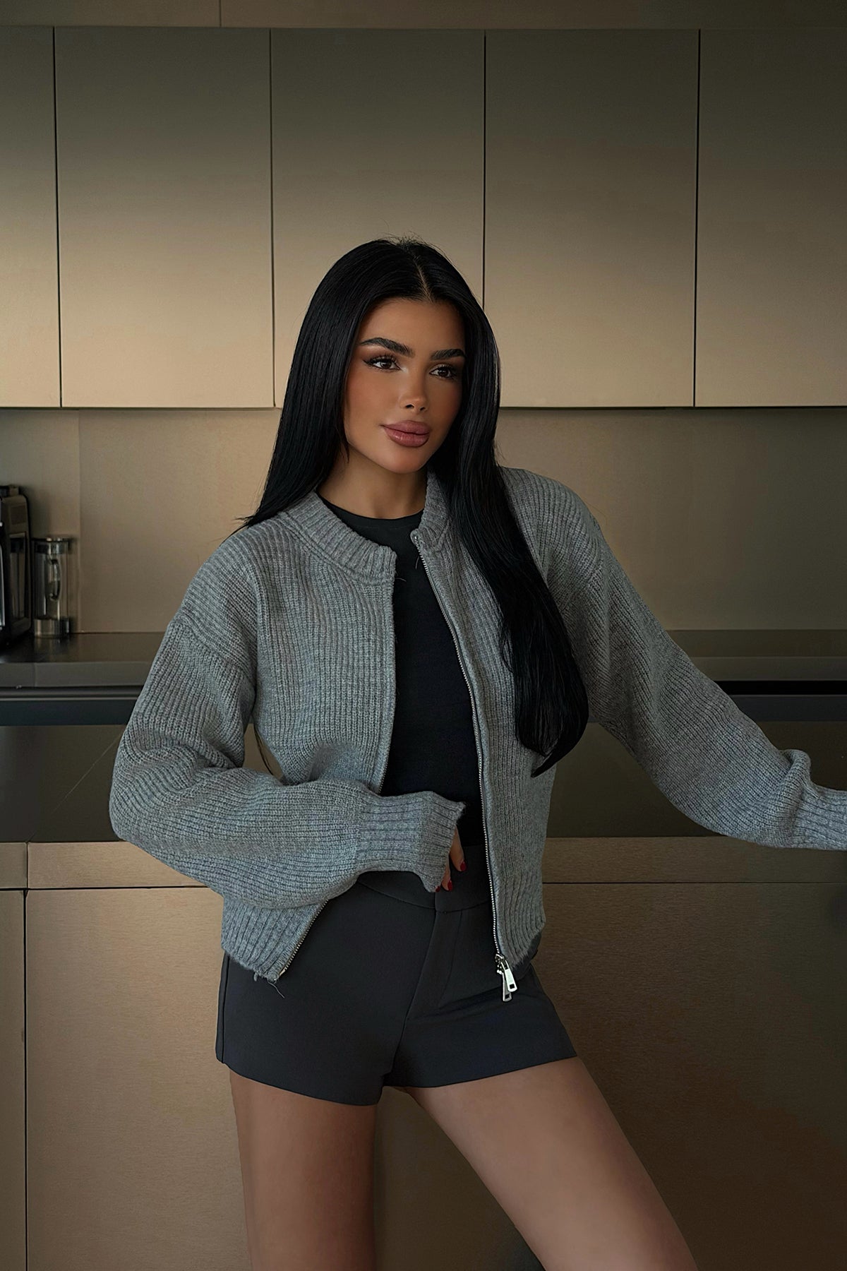 Gri Lilja triko hırka ATE-4056