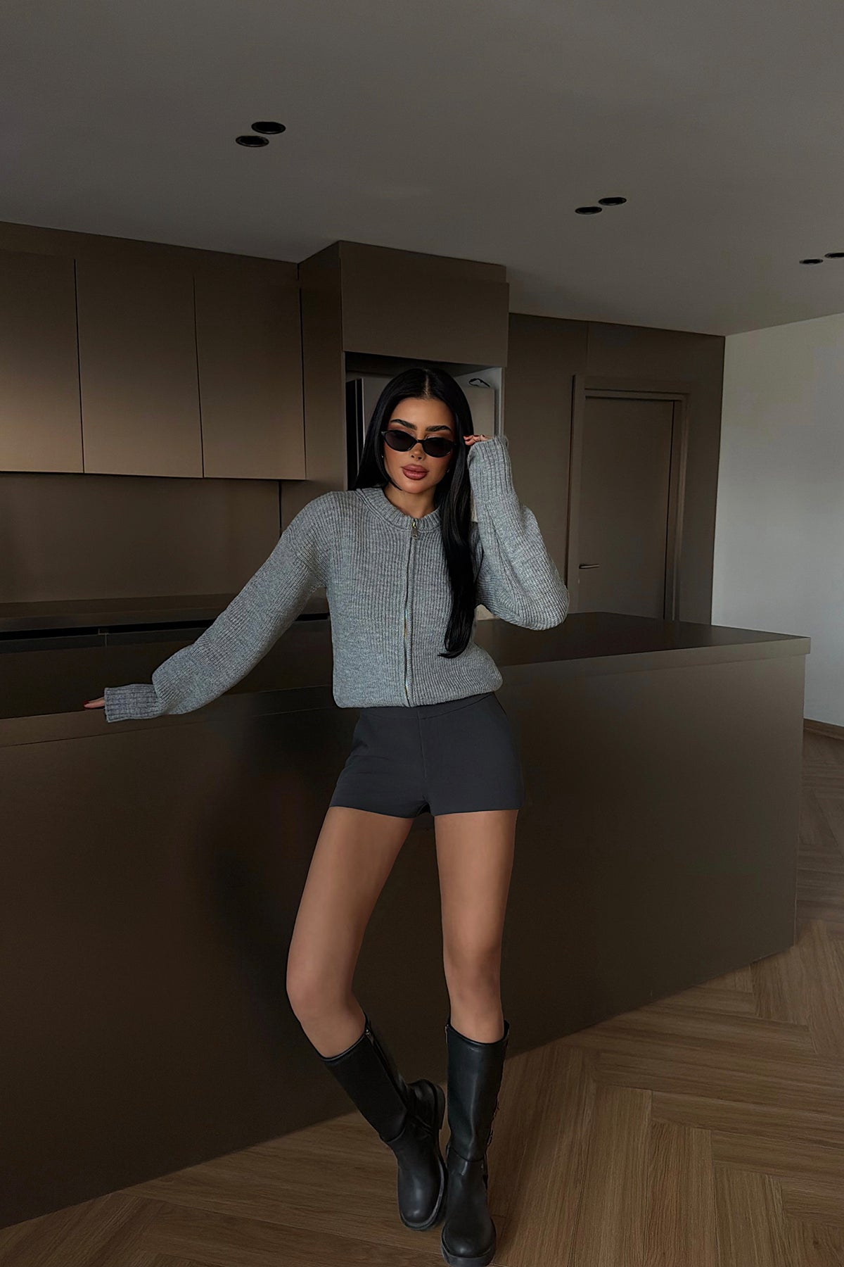 Gri Lilja triko hırka ATE-4056