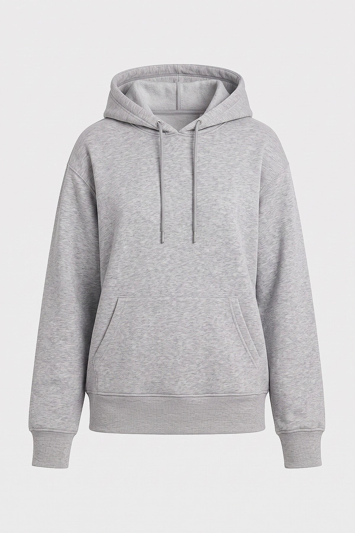 Gri Melanj Standart Kapüşonlu Kanguru Cepli Basic Kadın Sweatshirt - 97321