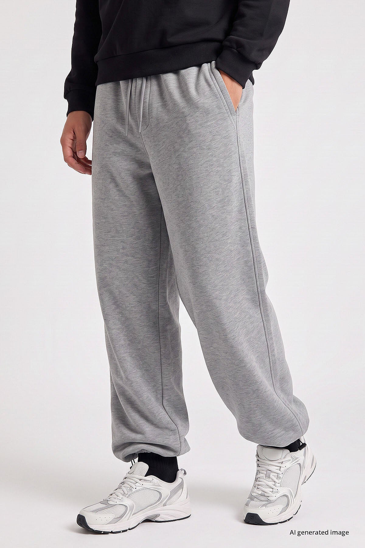 Gri Melanj Lastikli Erkek Baggy Eşofman Alt - 82200