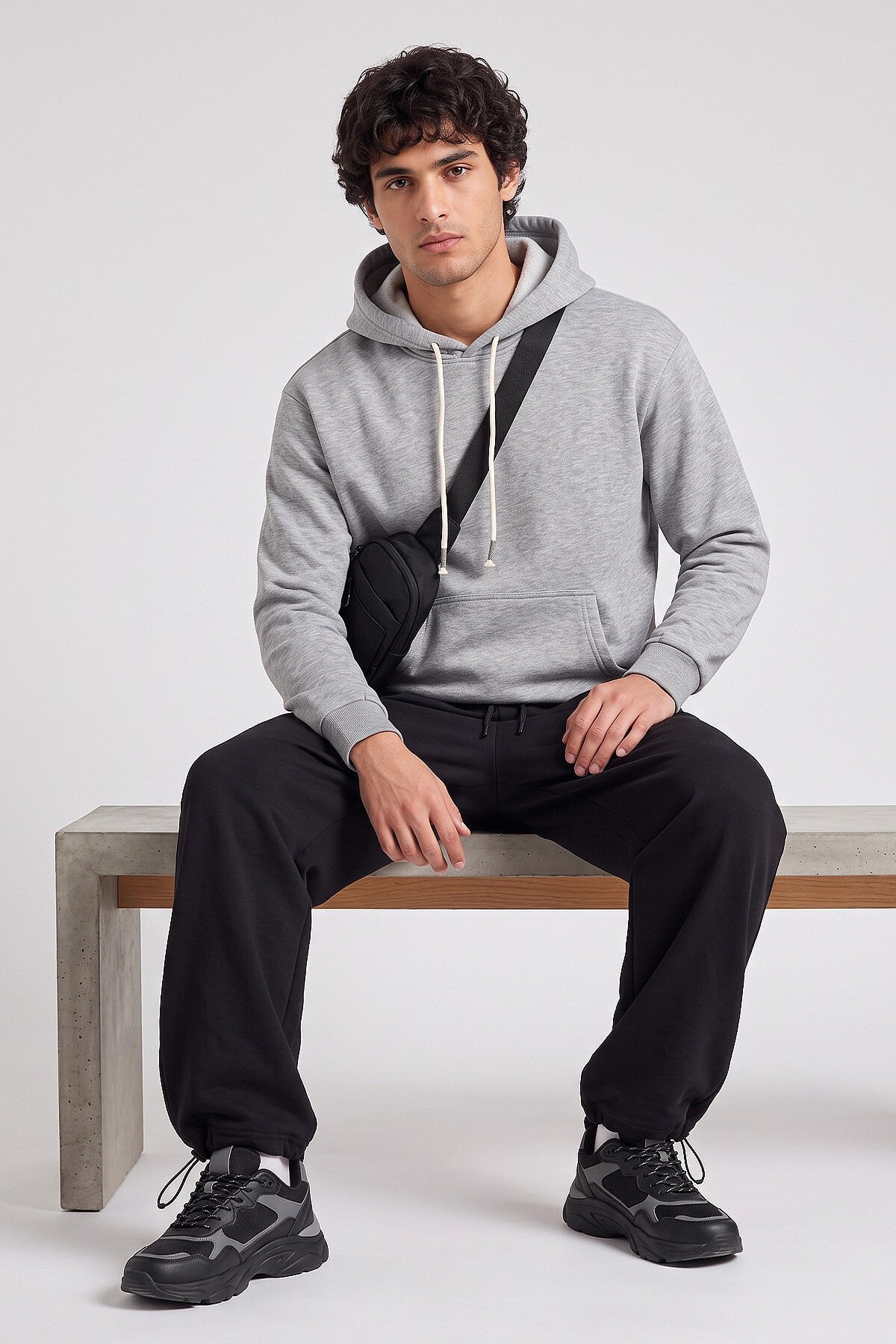 Gri Melanj Standart Kalıp Basic Erkek Sweatshirt - 88513