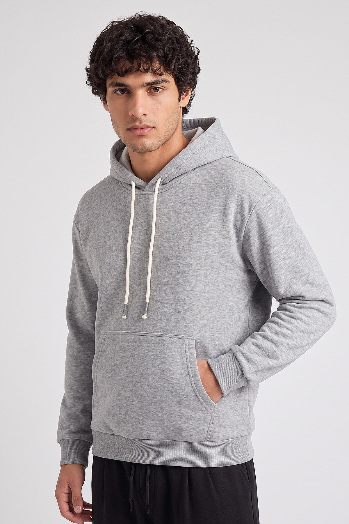 Gri Melanj Standart Kalıp Basic Erkek Sweatshirt - 88513