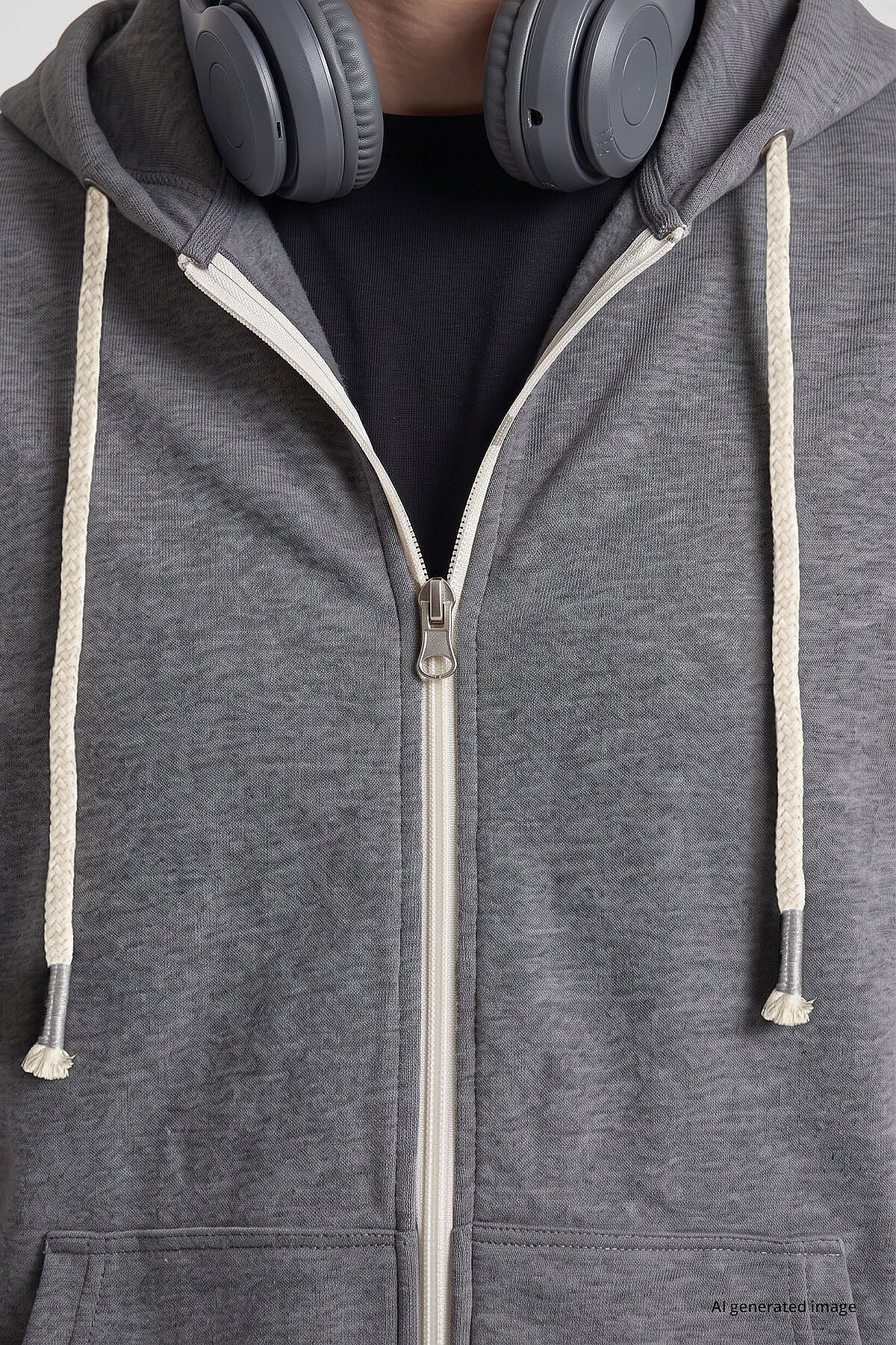 Gri Melanj Standart Kalıp Basic Fermuarlı Erkek Sweatshirt - 88514