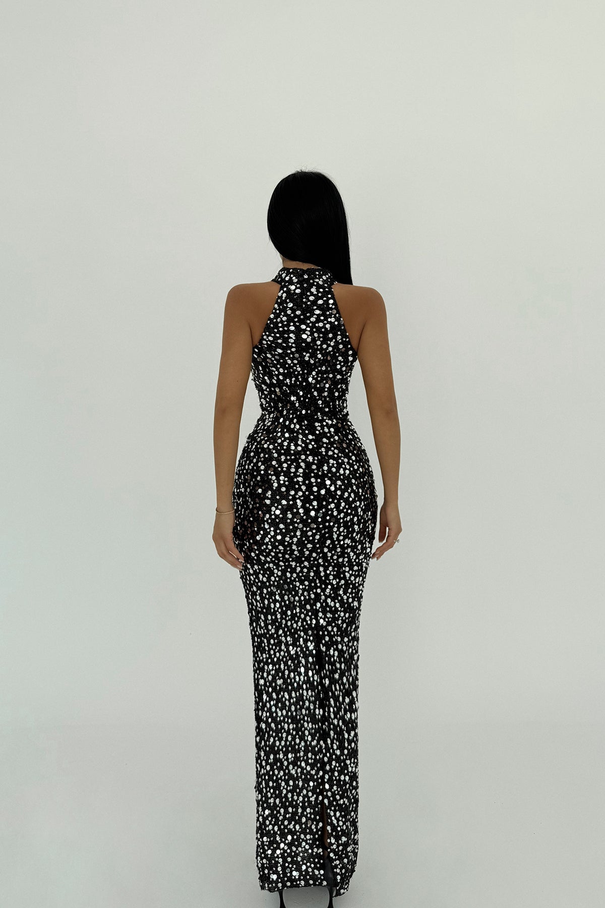 Gri Shion Payetli Elbise ATE-2528