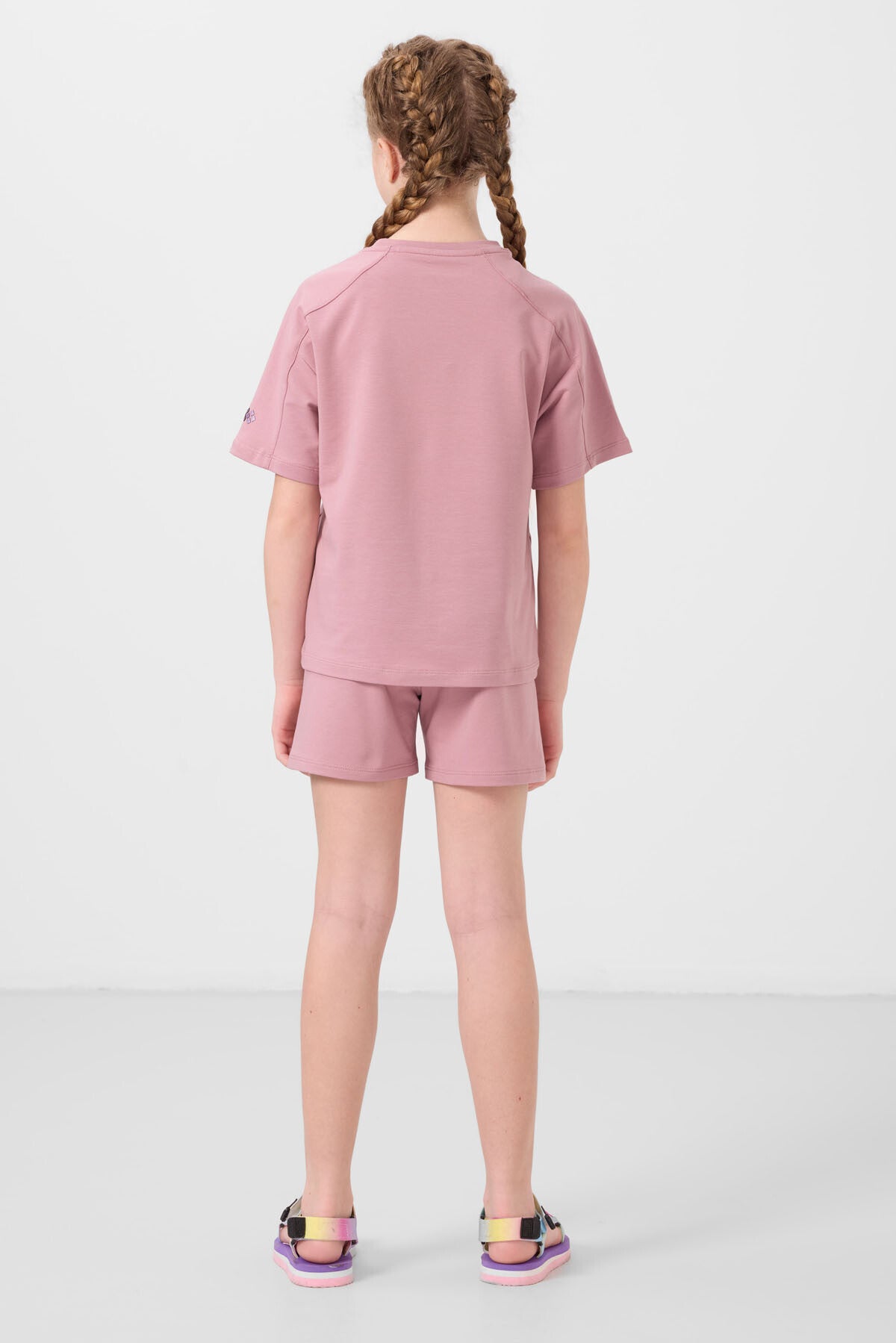 Gül Kurusu Pamuklu Yumuşak Dokulu Standart Fit Basic Kız Çocuk Şort Takım - 75184