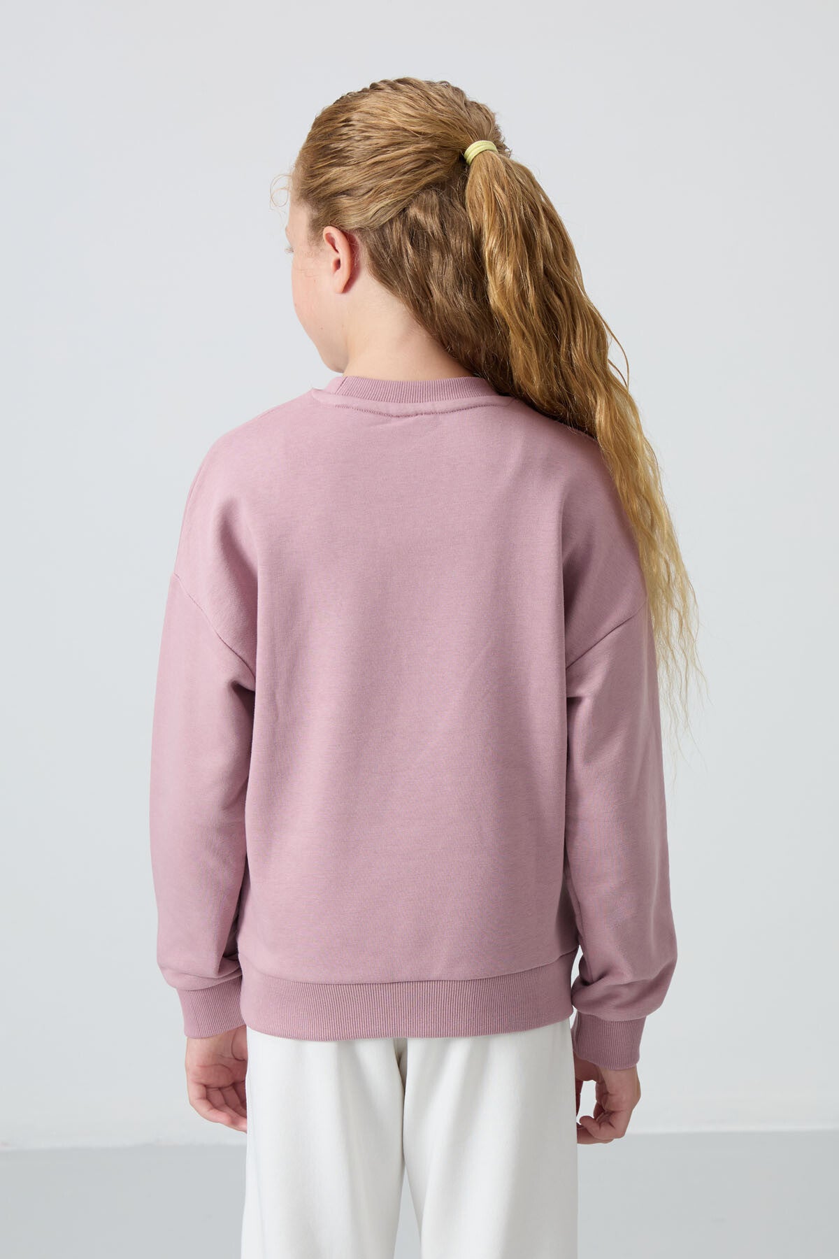 Gül Kurusu Pamuklu İçi Tüylü Yumuşak Dokulu Oversize Nakışlı Kız Çocuk Sweatshirt - 75150