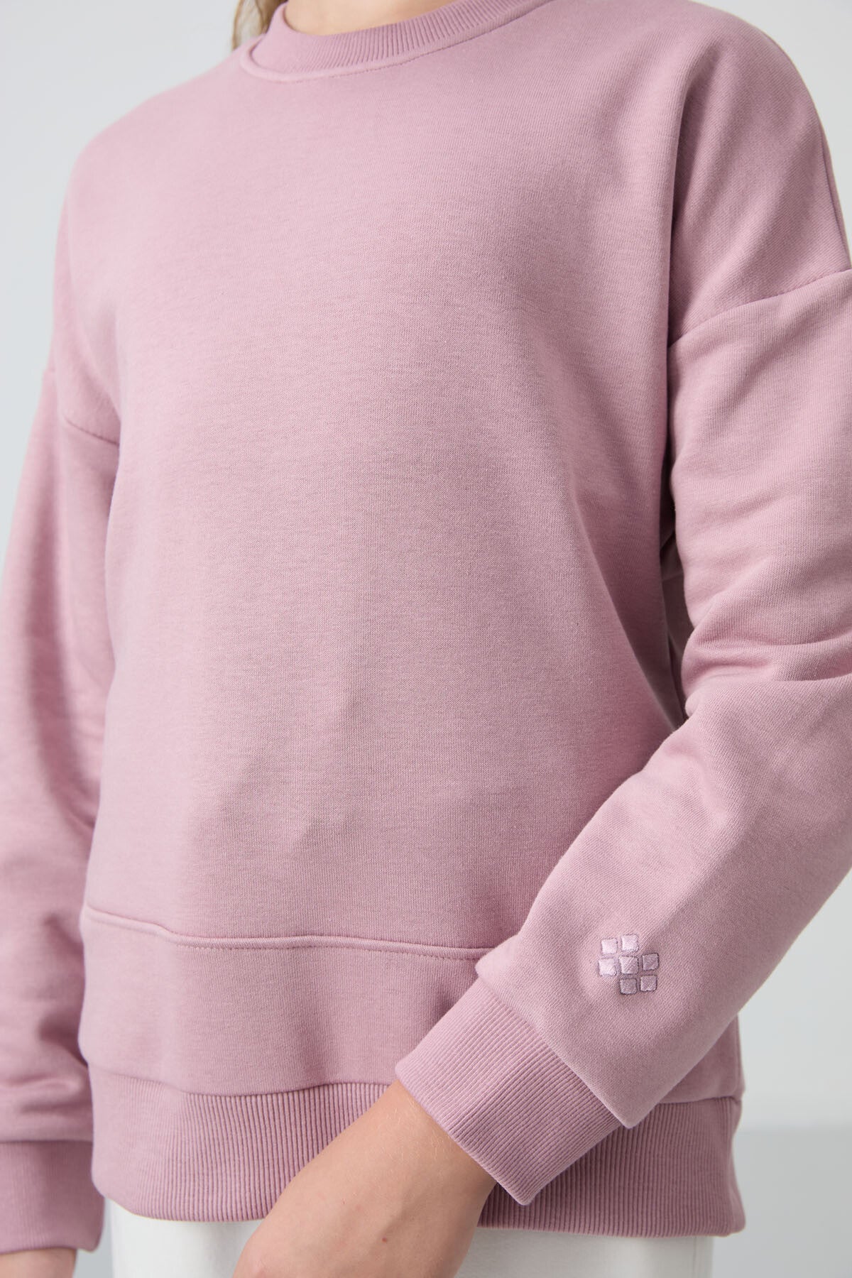 Gül Kurusu Pamuklu İçi Tüylü Yumuşak Dokulu Oversize Nakışlı Kız Çocuk Sweatshirt - 75150